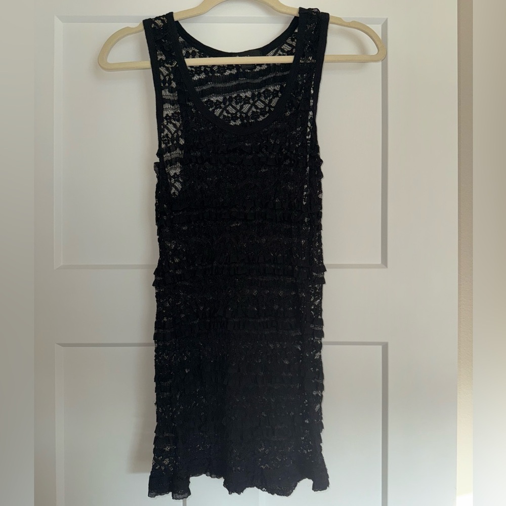 Black Scoop Neck Sheer Blouse